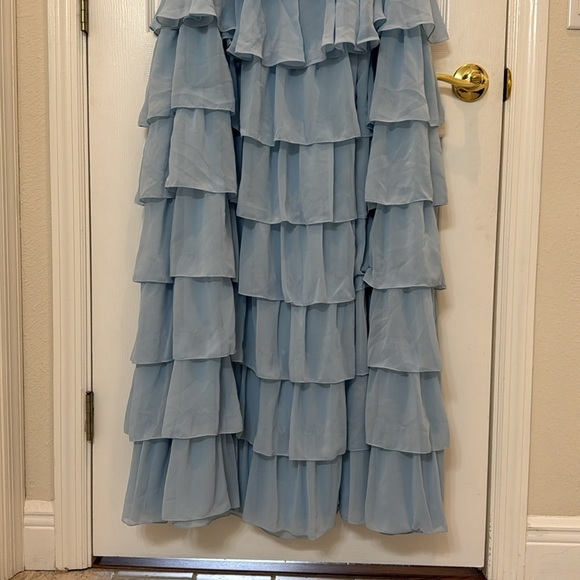 NWT Mac Duggal 68119 Blue Ruffle Tiered Sleeveless V-Neck Gown Size 20W - Picture 7 of 10